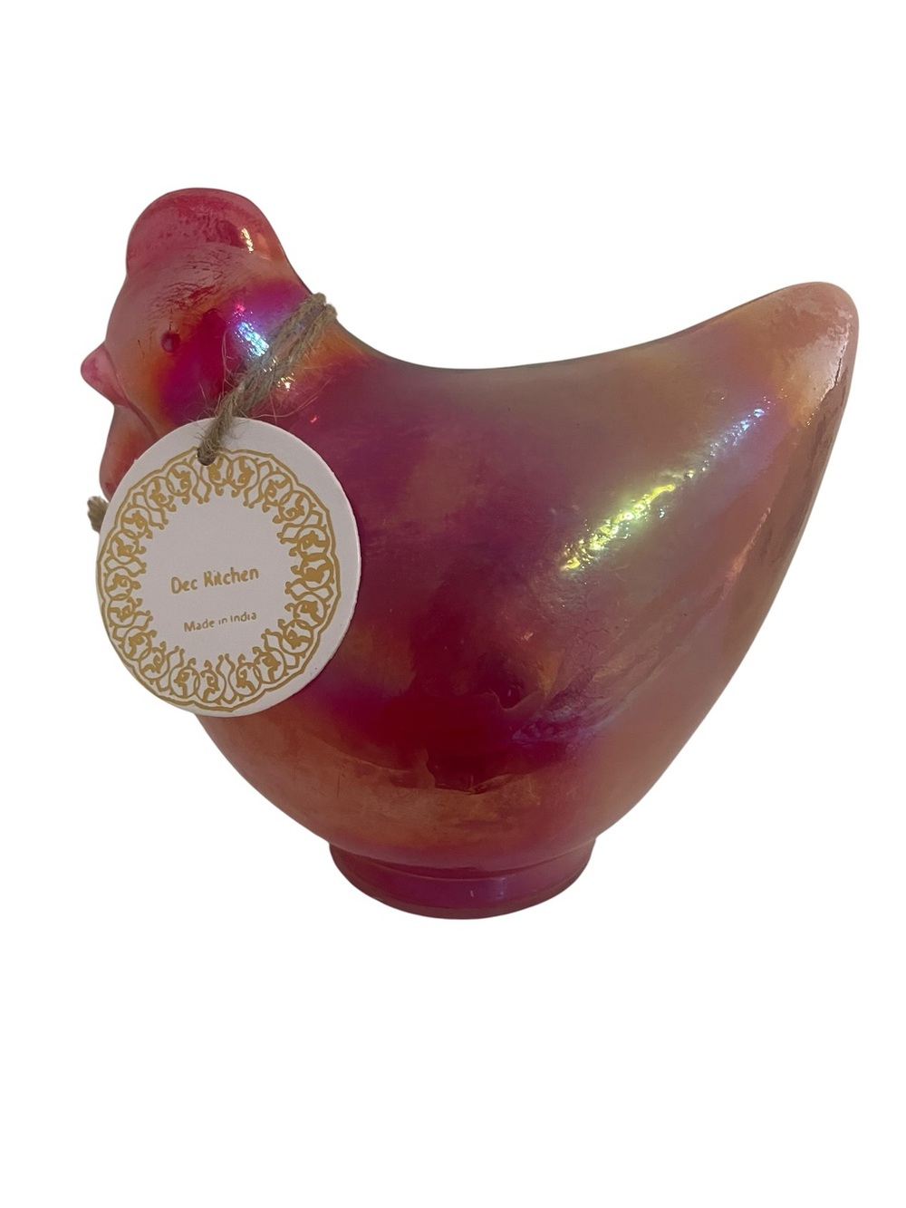 Decorative Iridescent Pink Glass Hen Figurine - NWT - 5.5” x 5.5” - Farmhouse